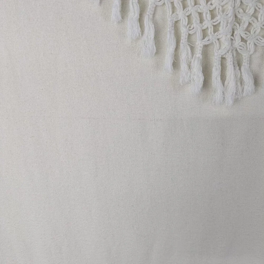Anthropologie Knotted Macrame Overlay Shower Curtain Ivory Cotton Boho Fringe